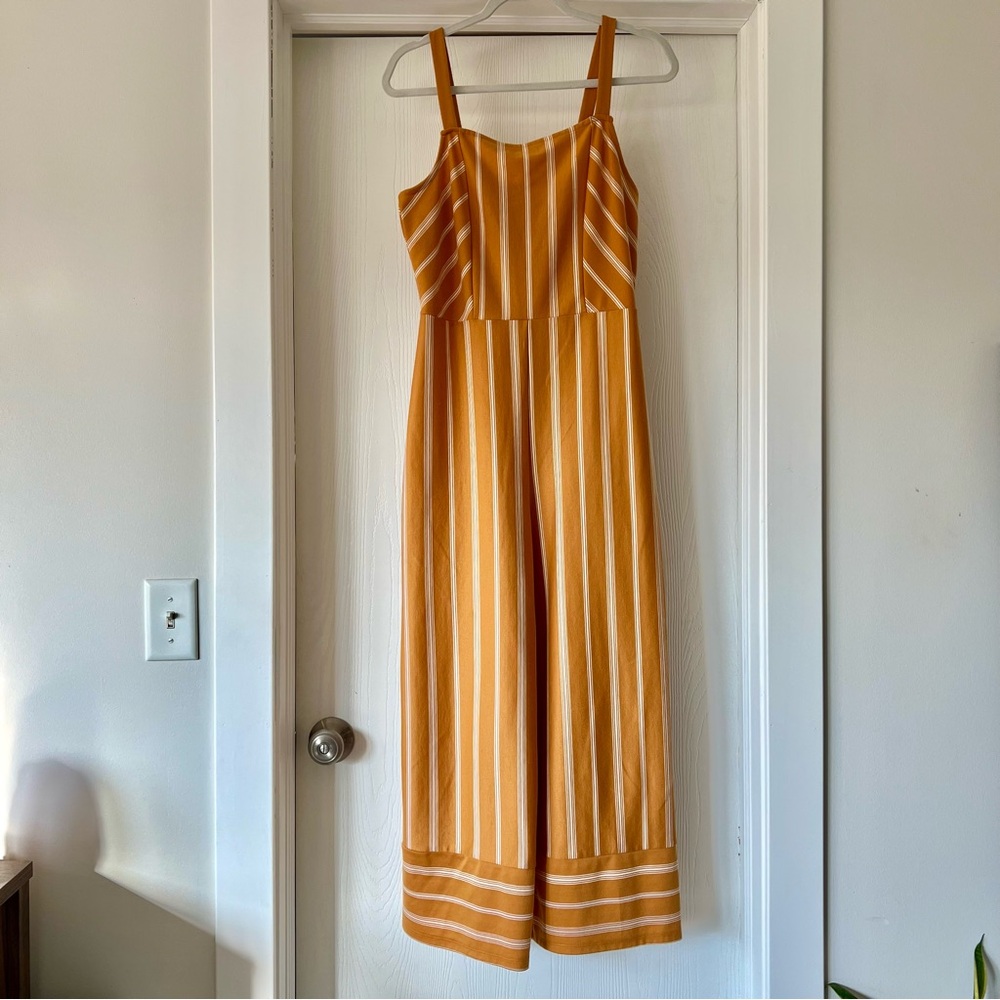 Wide Leg Jumpsuit - Yellow / White Stripe